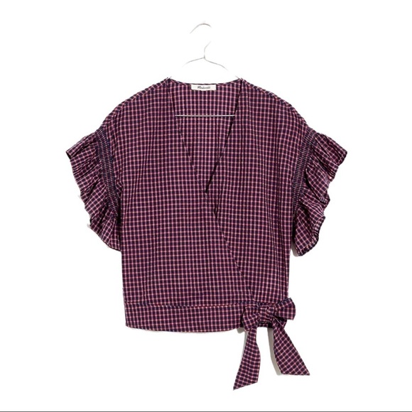 Madewell Tops - Madewell Plaid Flutter-Sleeve Side-Tie Wrap Top  ND185 Small